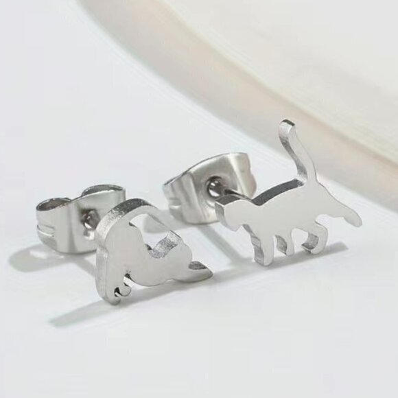 Playful Cats Stainless Steel Stud Small Earrings #1409 (Color: gold) - Picture 9 of 10
